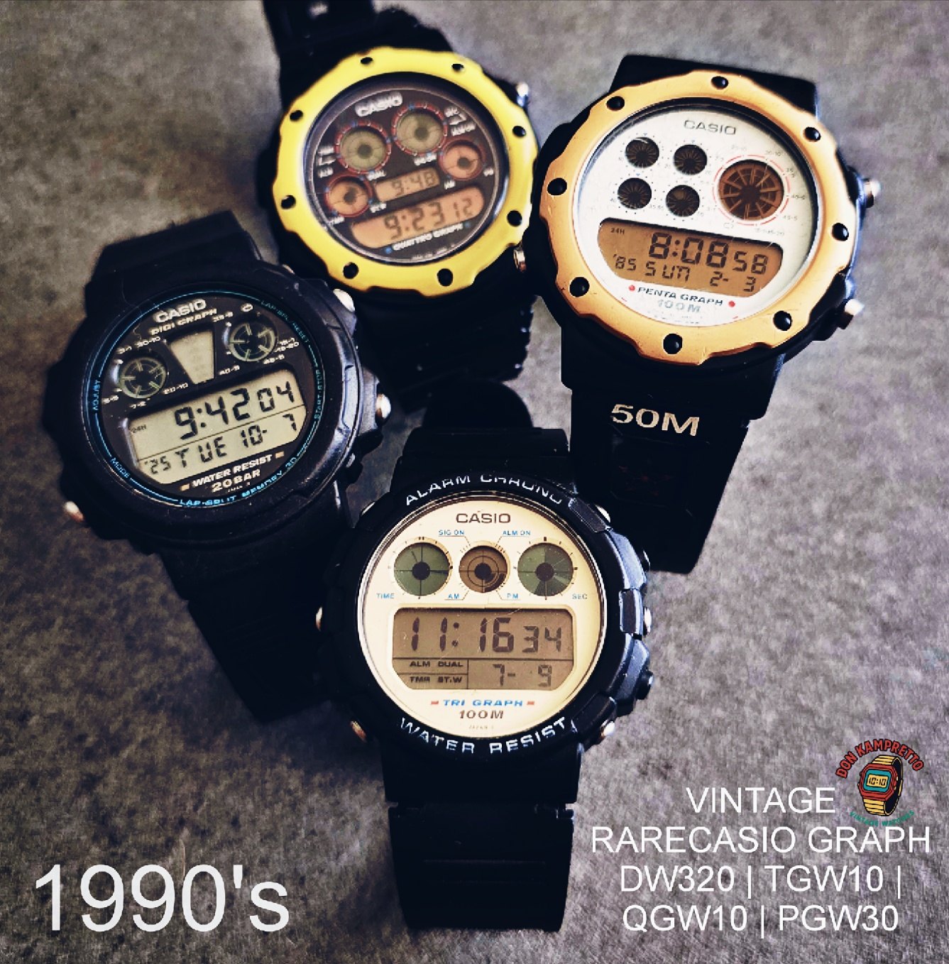 Casio Quattro Graph 🟠. 90's CASIO TIME LA 越MON PM ل DUAL おの ON