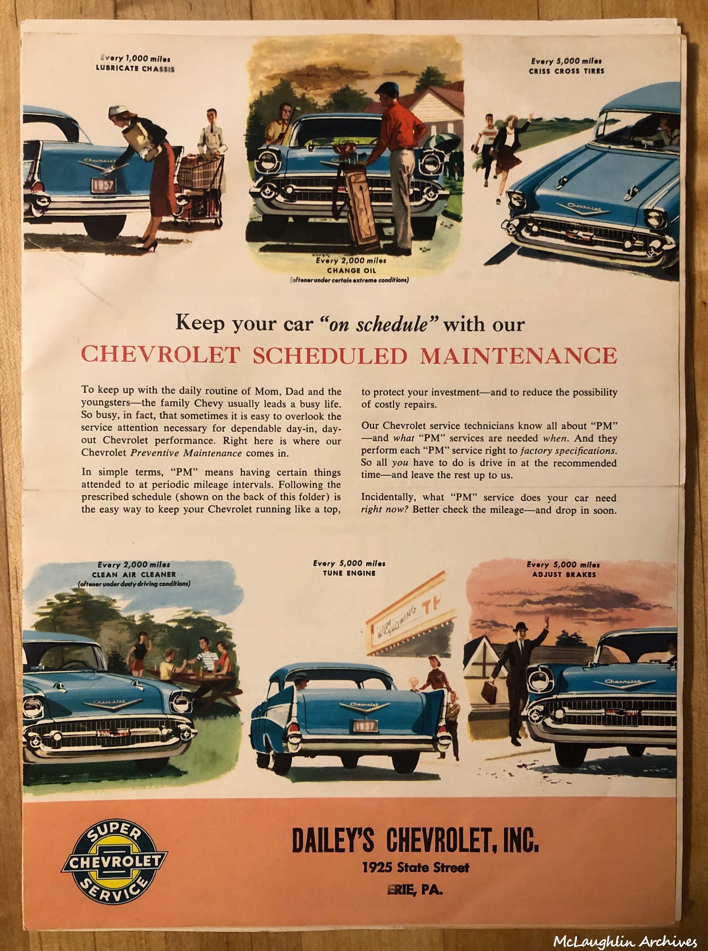 1957 Chevrolet brochures with US flags and gardening tips