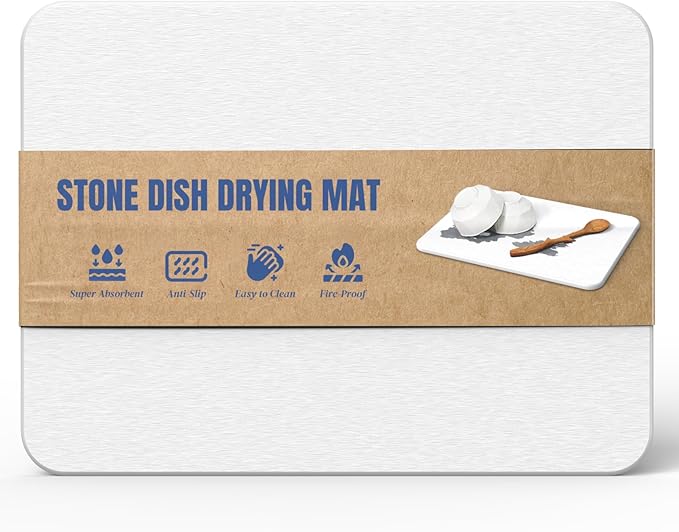 IMGROSE Stone Dish Drying Mat - Super Absorbent Diatomaceous Earth, 24x16 Inch, Foldable, Non-Slip Kitchen Counter Mat