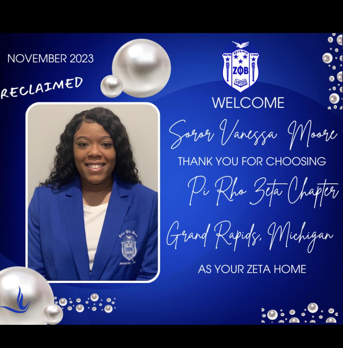 Zeta - Welcome home to our reclaimed Soror Vanessa Moore! 💙 # ...