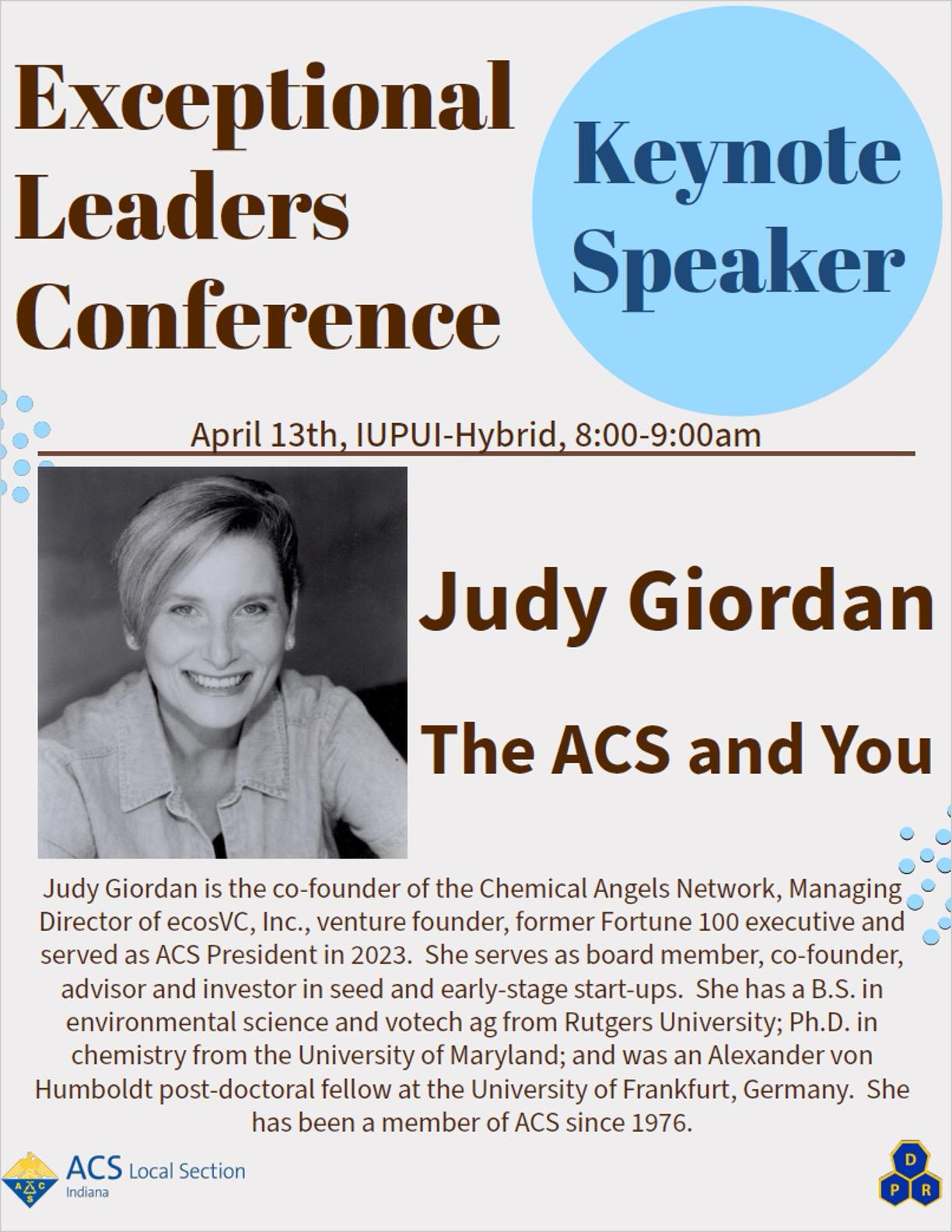American - The ACS Indiana Local Section is very honored to have Judy ...