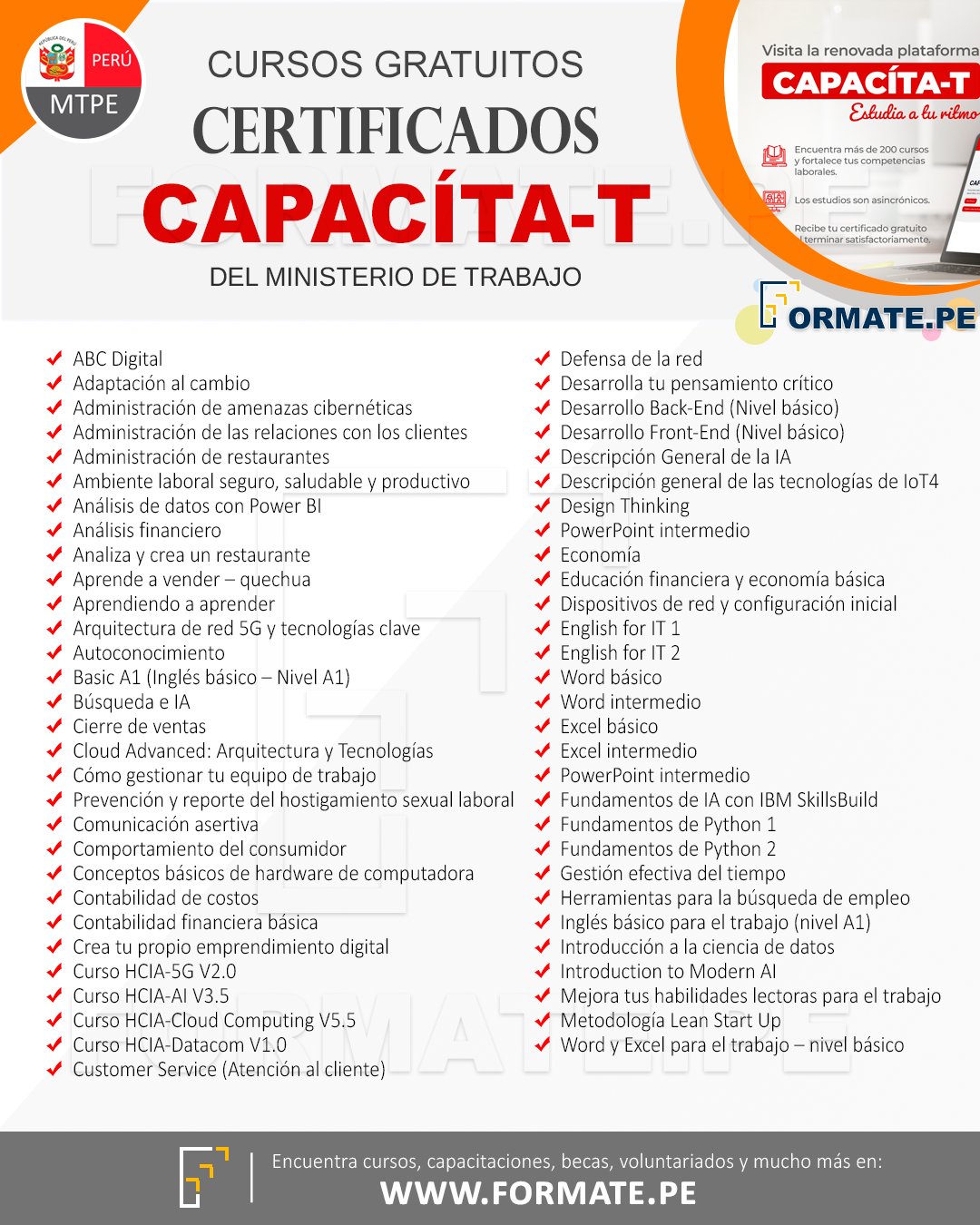 📣 Cursos virtuales gratuitos del Ministerio de Trabajo "CAPACITA-T ...