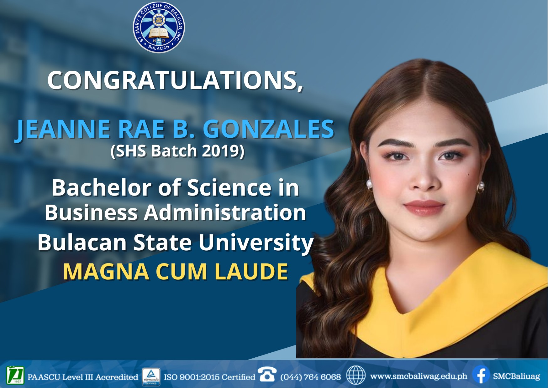 Congratulations to... - St. Mary's College of Baliuag,Inc.