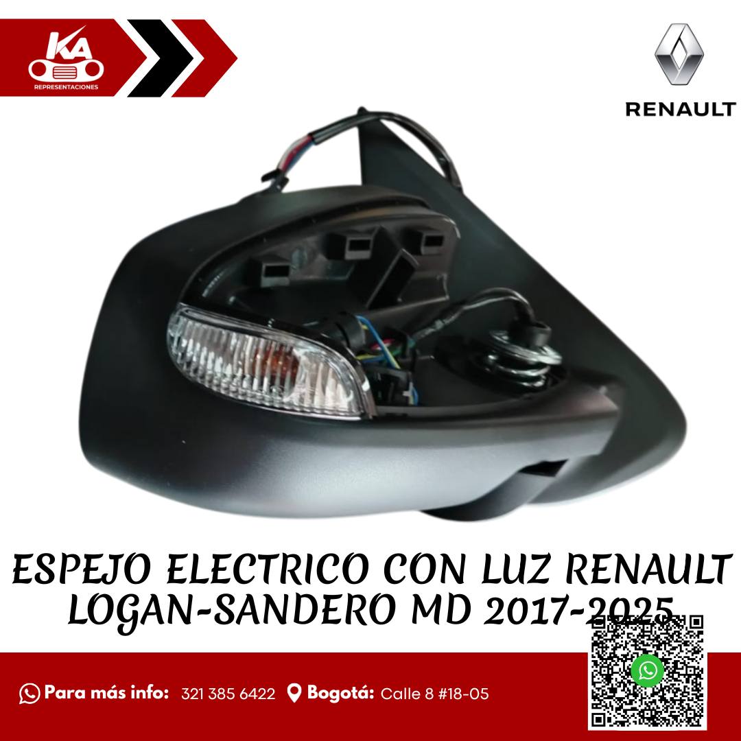 ESPEJO ELECTRICO RENAULT LOGAN-SANDERO CON LUZ MODELO 2017-2025 CON ...