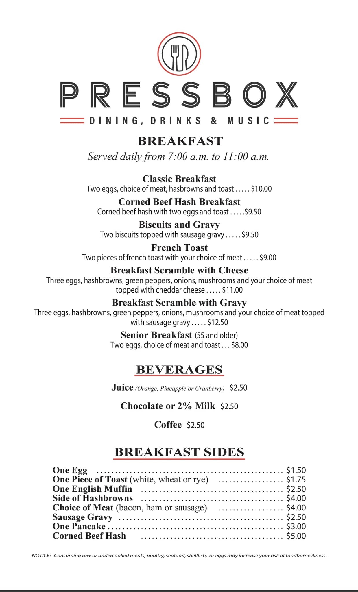 The Press Box - Pressbox Breakfast menu!!! 🥞🍳 | Facebook