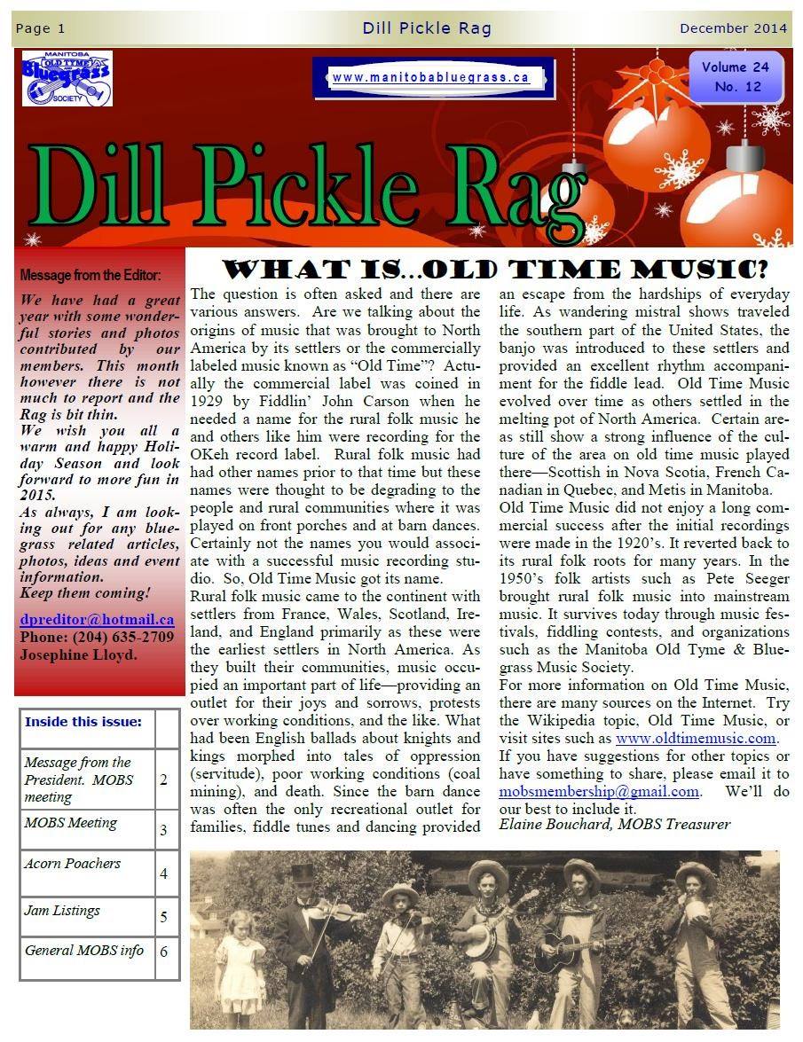 MOBS Manitoba Old Tyme and Bluegrass Society - The Dill Pickle Rag is ...