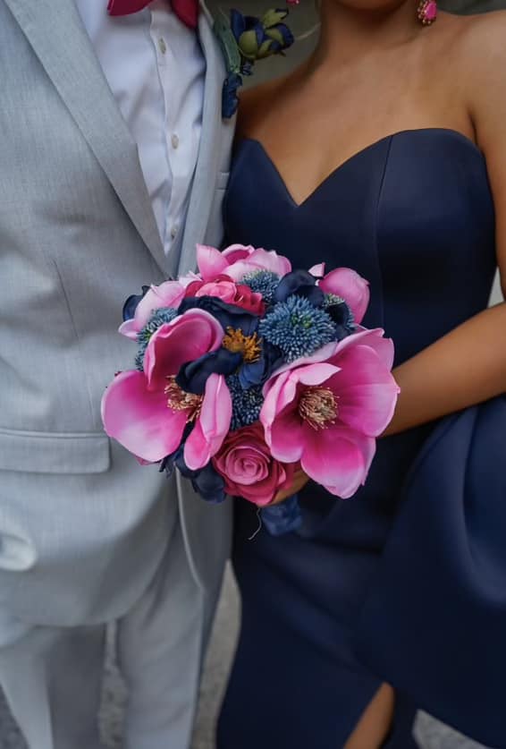 prom bouquet for hot pink dress Beautiful navy and fabric 2:TAFFETA