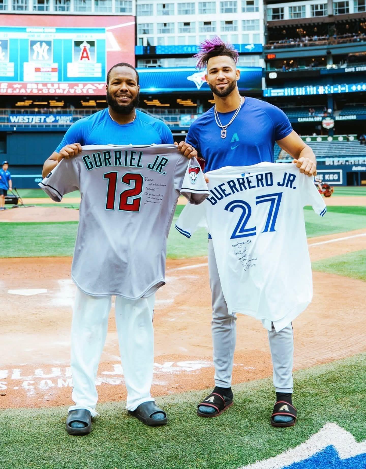 Former Blue Jays teammates Vladimir Guerrero Jr. and Lourdes 