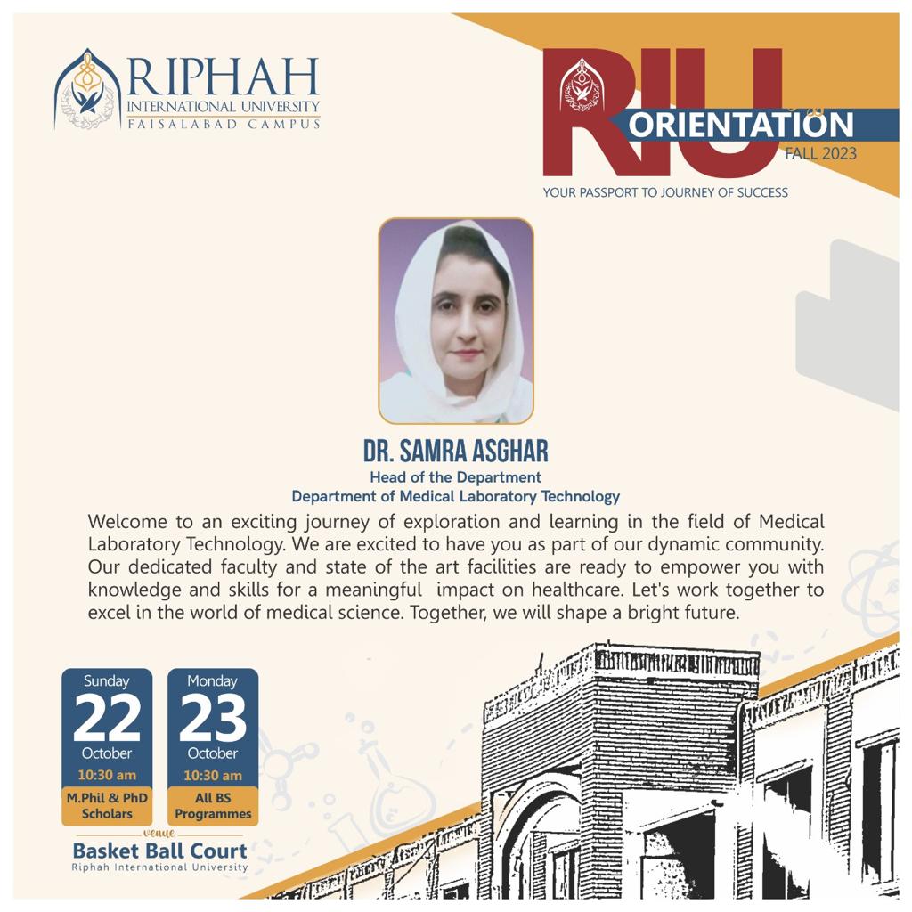 Riphah - Dr. Samra Asghar (HOD Medical Laboratory Technology RIUF ...