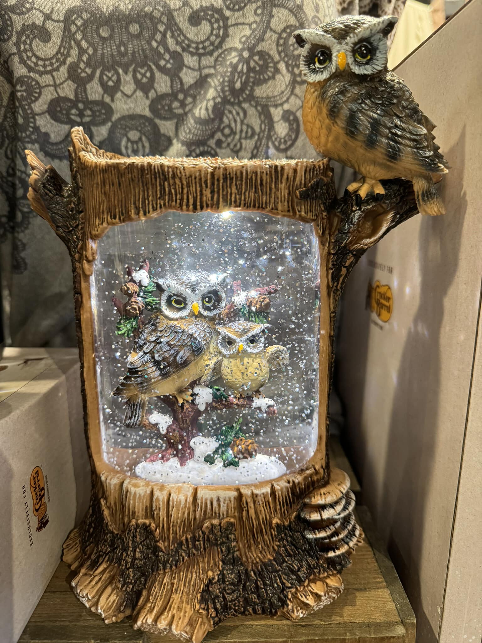 Cracker Barrel owl snow globe decoration