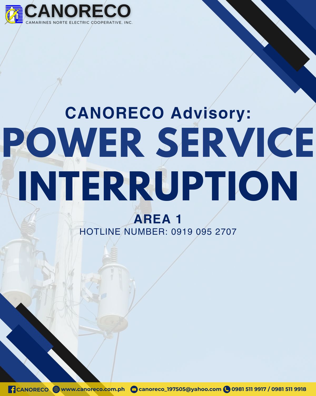 CANORECO - UPDATE: > Power restored at 10:48PM. CANORECO Advisory: Ang ...