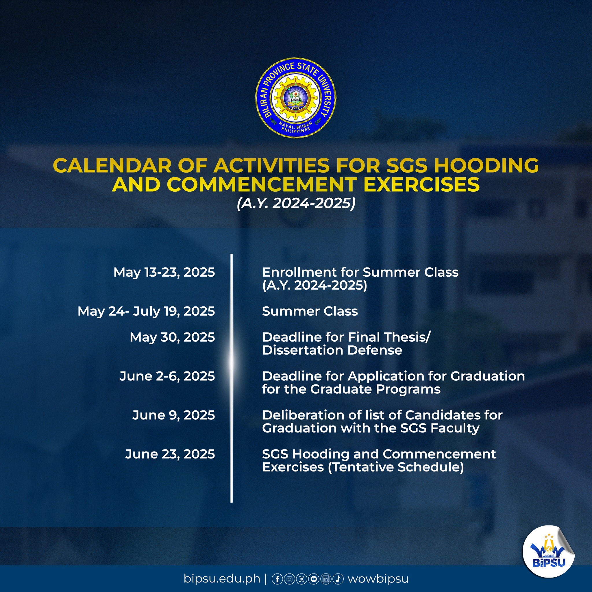 Biliran - Read here, BiPSUnistas! Here is the calendar of activities ...