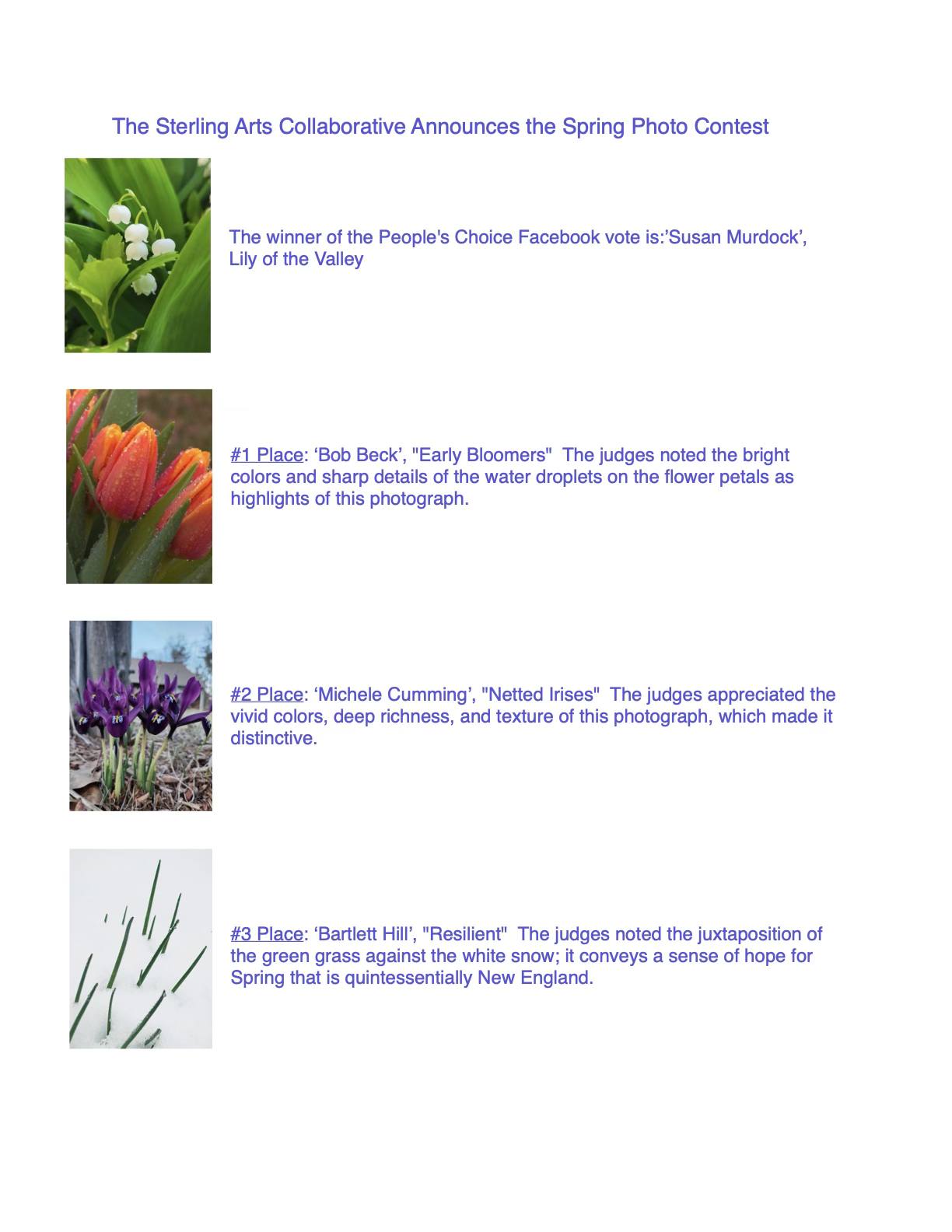 Sterling - Congratulations to the winners of the 2025 Spring Photo ...