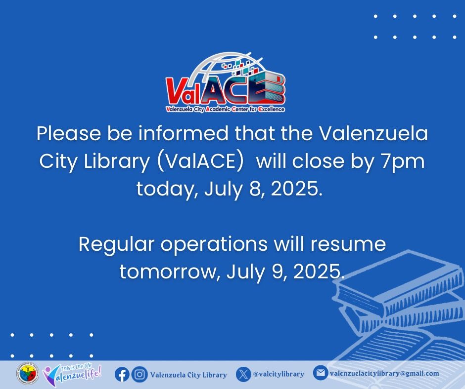 Valenzuela - Please be informed that Valenzuela City Library (ValACE ...