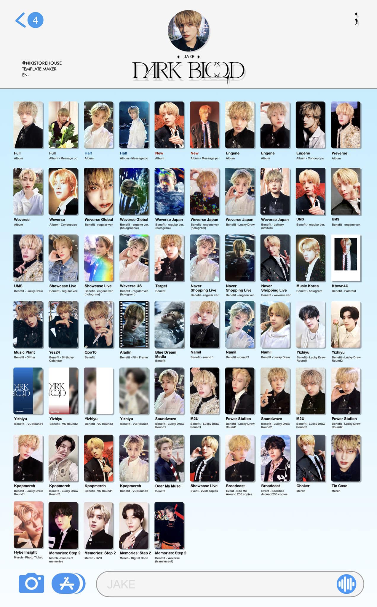 Enhypen merchandise for sale and trade, including photocard and album