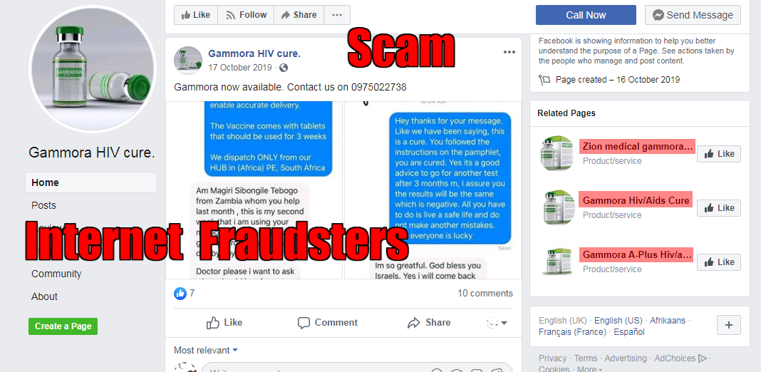 Gammora Hiv-Aids cure fake pages.