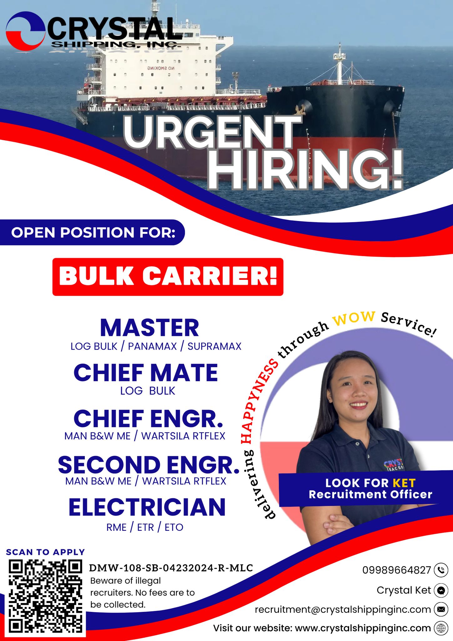 Crystal - URGENT HIRING ️ BULK CARRIER ️ DEPLOYMENT: ASAP Apply now and ...