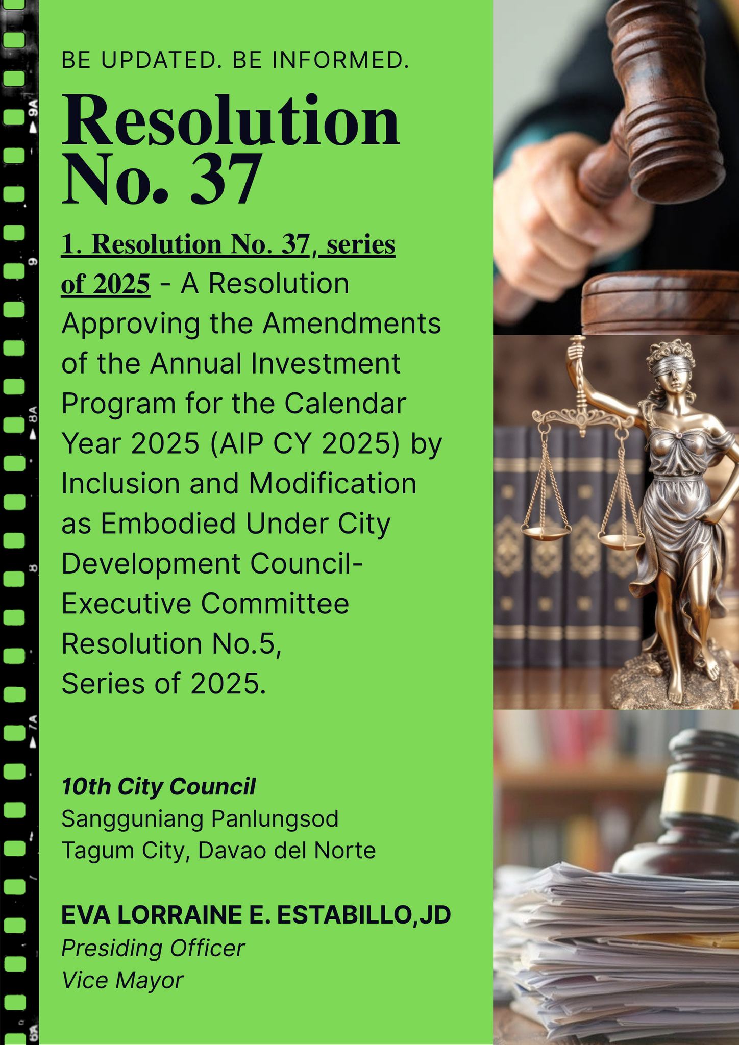 10th - BE UPDATED. BE INFORMED. Resolution No. 37 The 10th Sangguniang ...