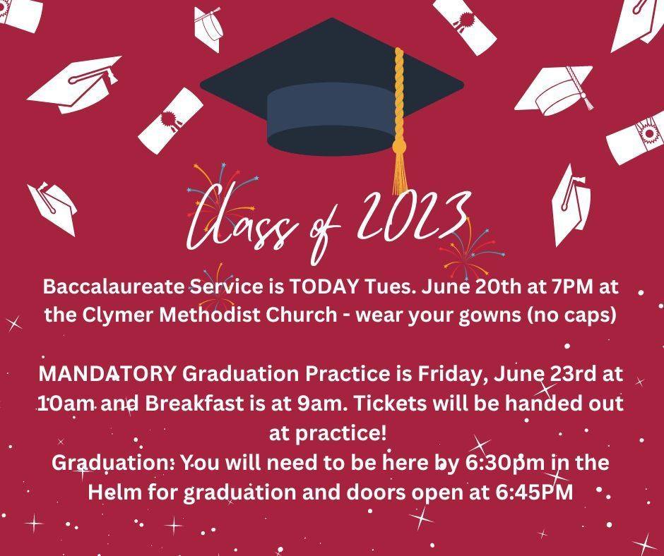 Clymer - Important Graduation Week Reminders for our Class of 2023 ...