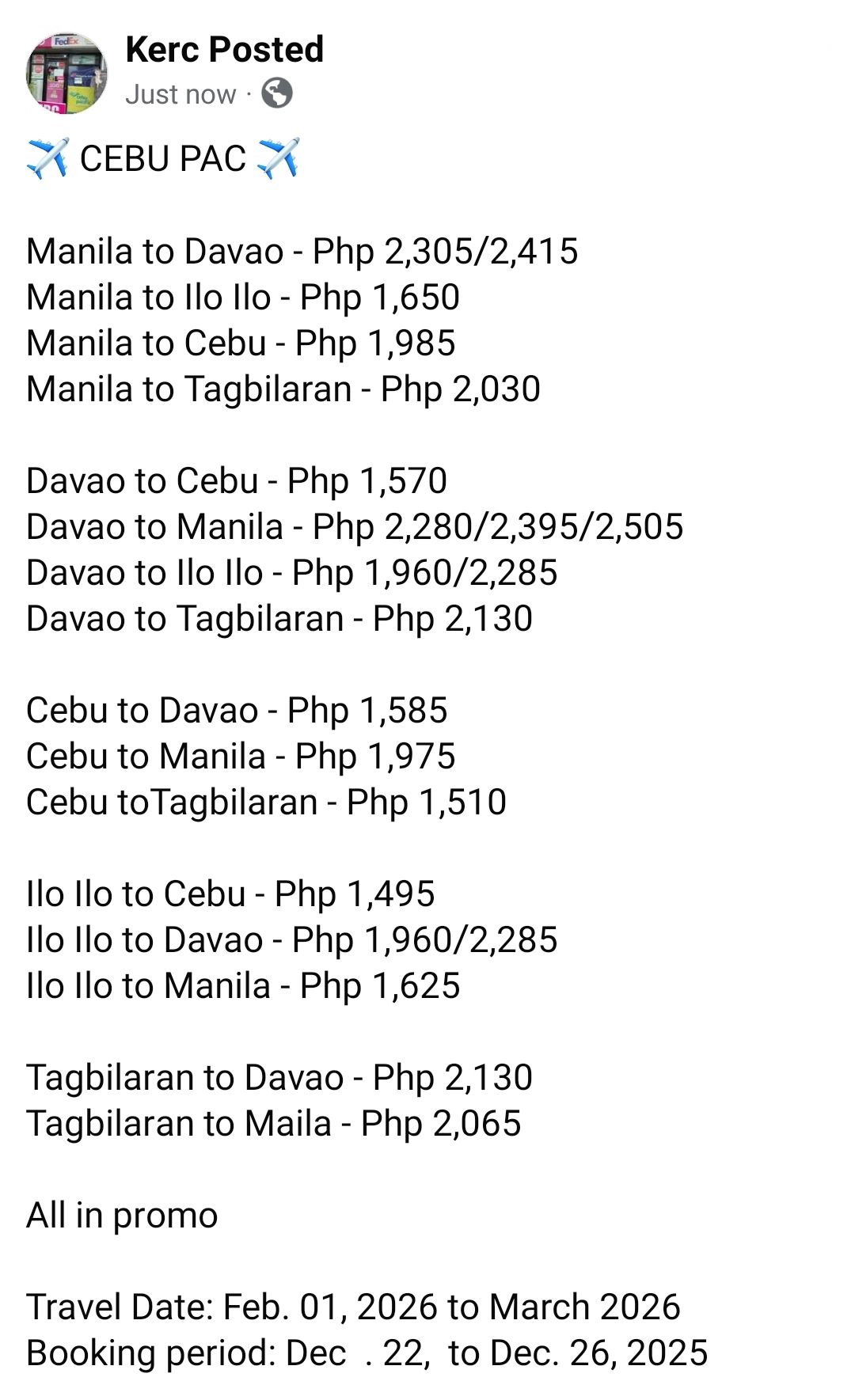 Golden - CEBU PAC Manila to Davao - Php 2,305/2,415 Manila to Ilo Ilo ...