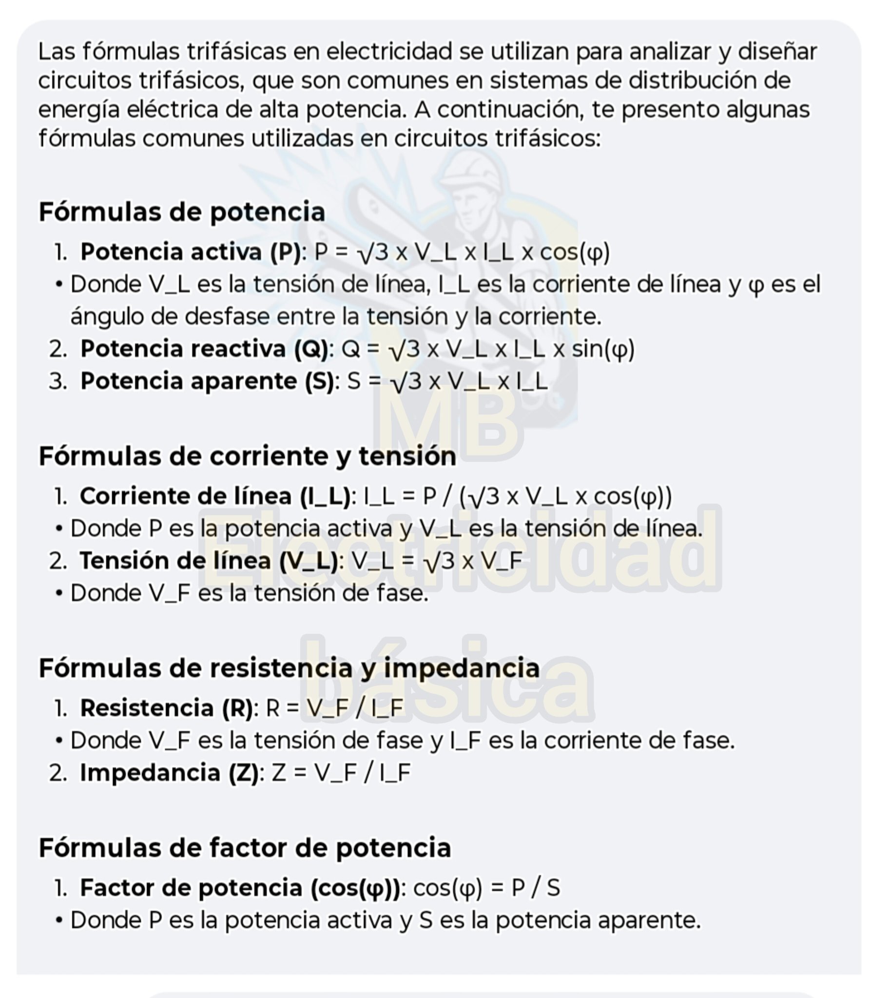 Mb - Fórmulas trifásicas en electricidad. #fórmulas # ...