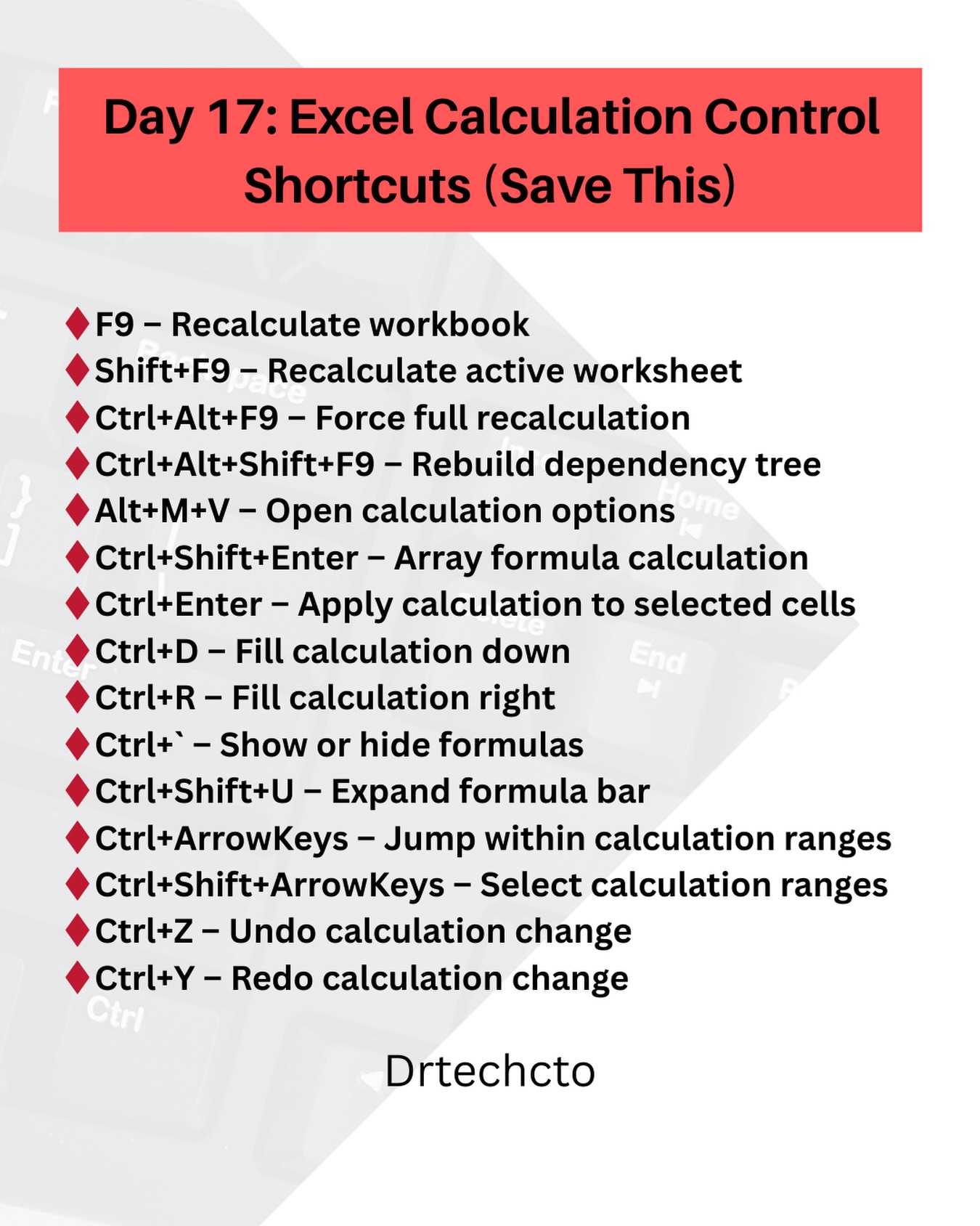 Techoilyas - Day 17: Excel Calculation Control Shortcuts (Save This) ♦ ...