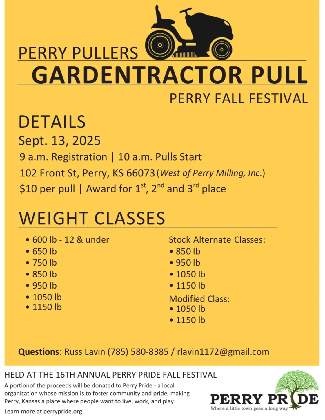 Perry Pullers Garden Tractor Pull at the Perry Pride Fall Festival