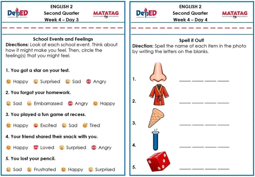Deped Matatag Grade 2 Complete Files | Daily Worksheet - Week 4 and ...