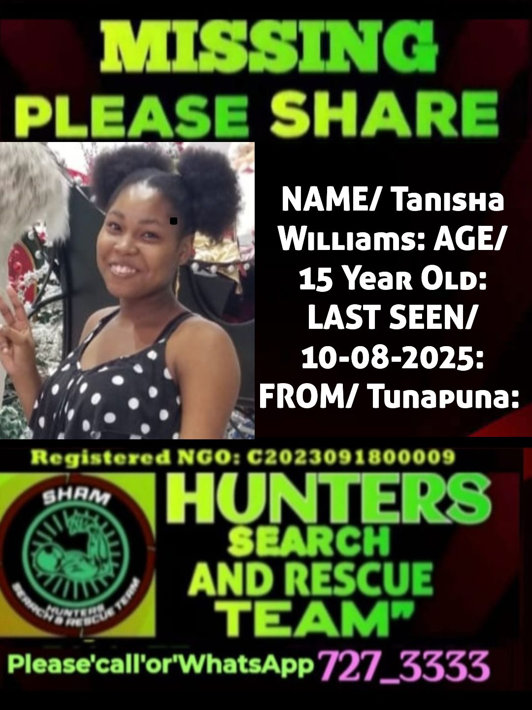 Tanisha Williams 15 from... - Hunters Search and Rescue Team | Facebook