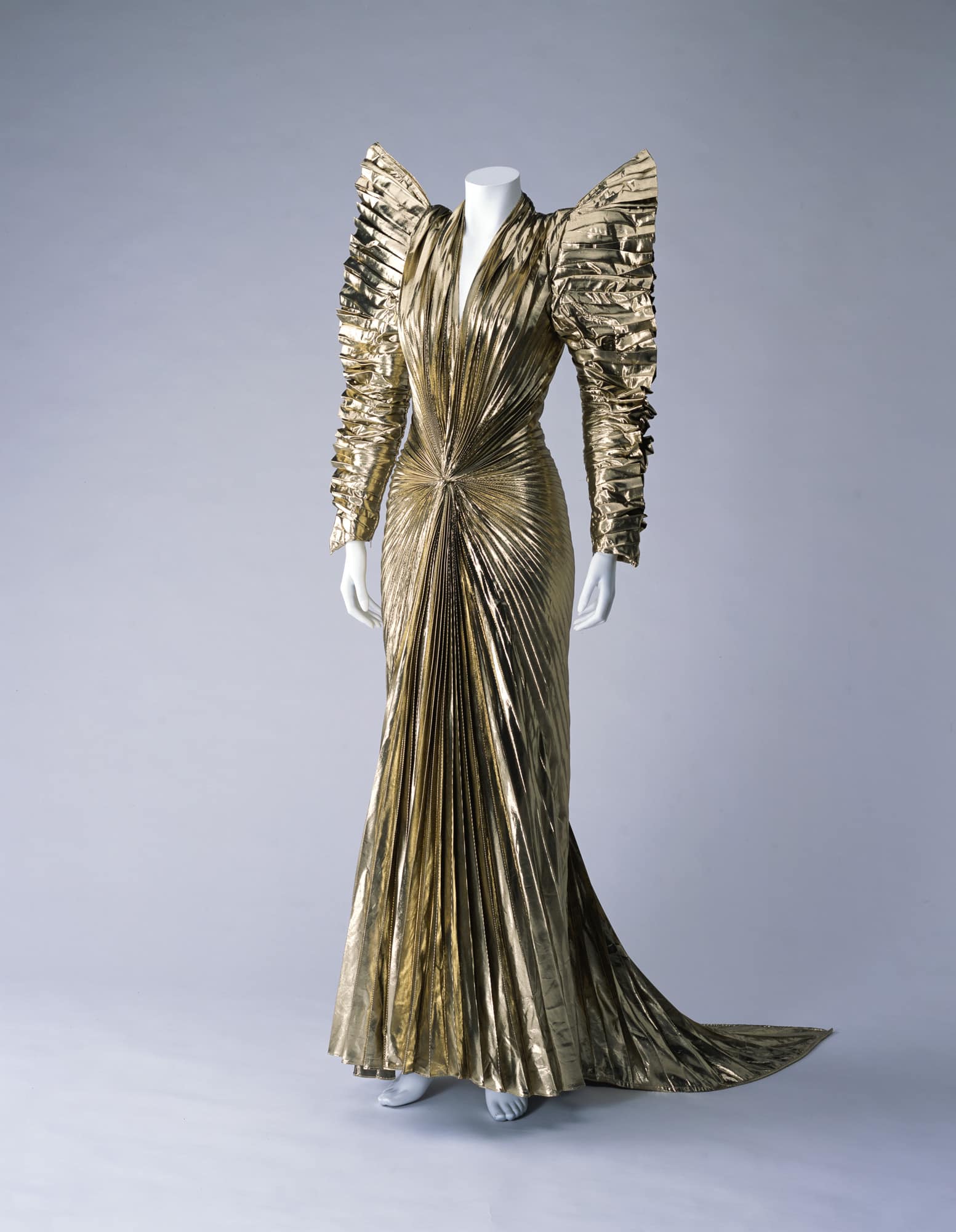 thierry mugler gold dress silver metallic lame fall 1979 thierry mugler 90s fashion