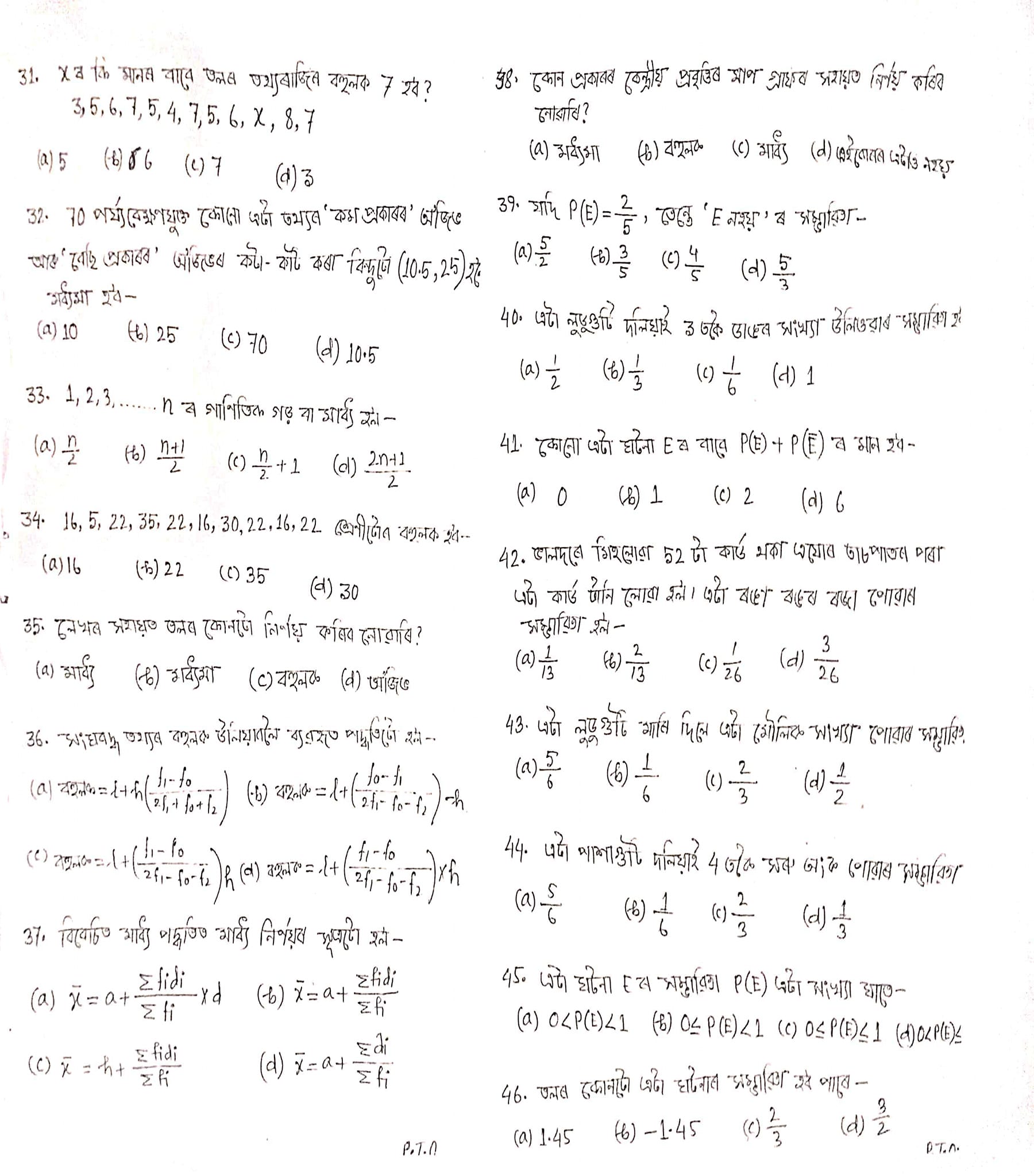 HSLC 2023 Mathematics MCQ questions
