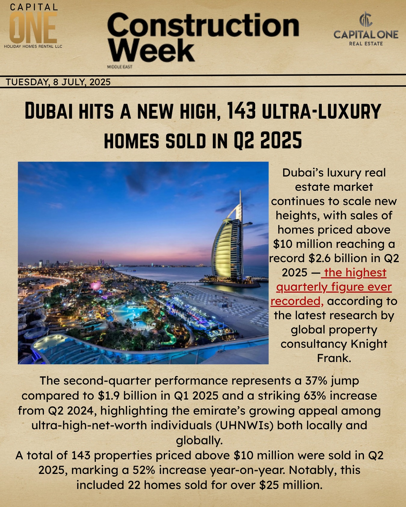 Capital - 🏙️ BREAKING RECORDS IN DUBAI REAL ESTATE 🏆 Q2 2025 just made ...