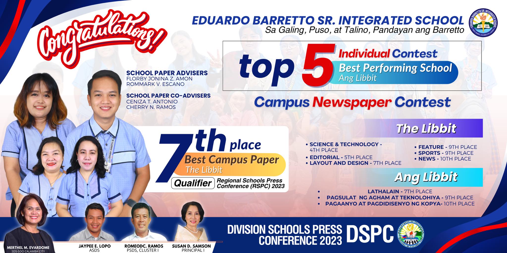 CONGRATULATIONS! 𝗘𝗗𝗨𝗔𝗥𝗗𝗢 𝗕𝗔𝗥𝗥𝗘𝗧𝗧𝗢 𝗦𝗥. 𝗜𝗡𝗧𝗘𝗚𝗥𝗔𝗧𝗘𝗗 𝗦𝗖𝗛𝗢𝗢𝗟 𝟳𝗧𝗛 𝗣𝗟𝗔𝗖𝗘 Best ...