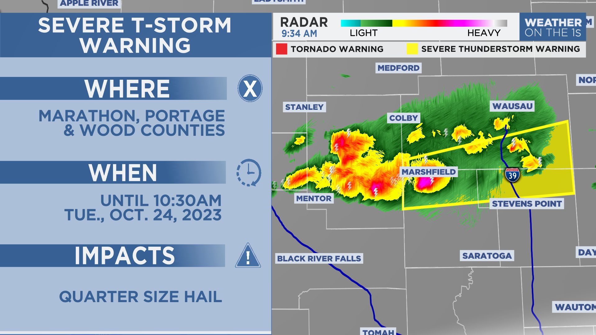 Severe Thunderstorm Warning issued for Portage County until 9:45AM