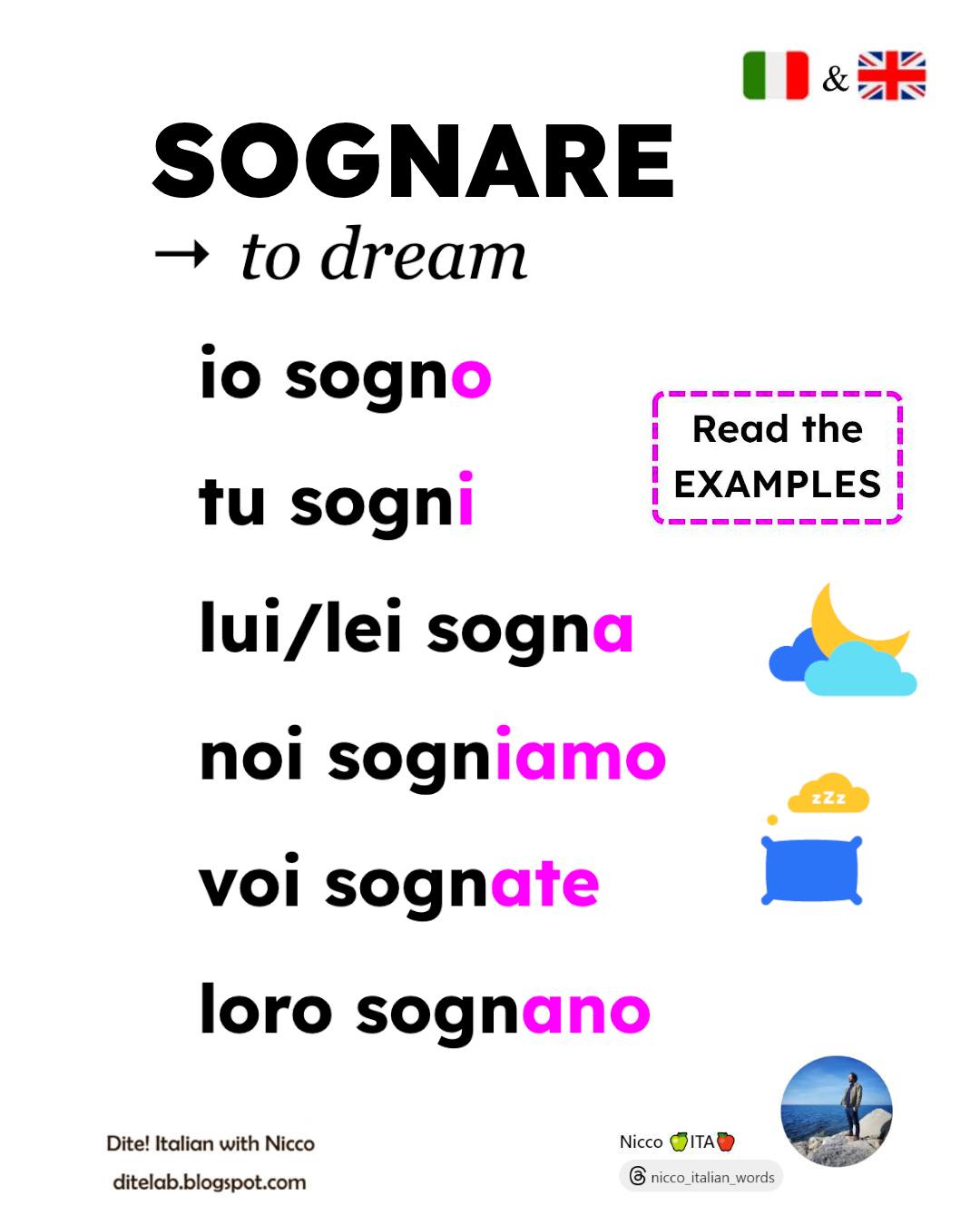 Italian - 💎 Examples: ITA: Io sogno spesso ad occhi aperti. ENG: I ...