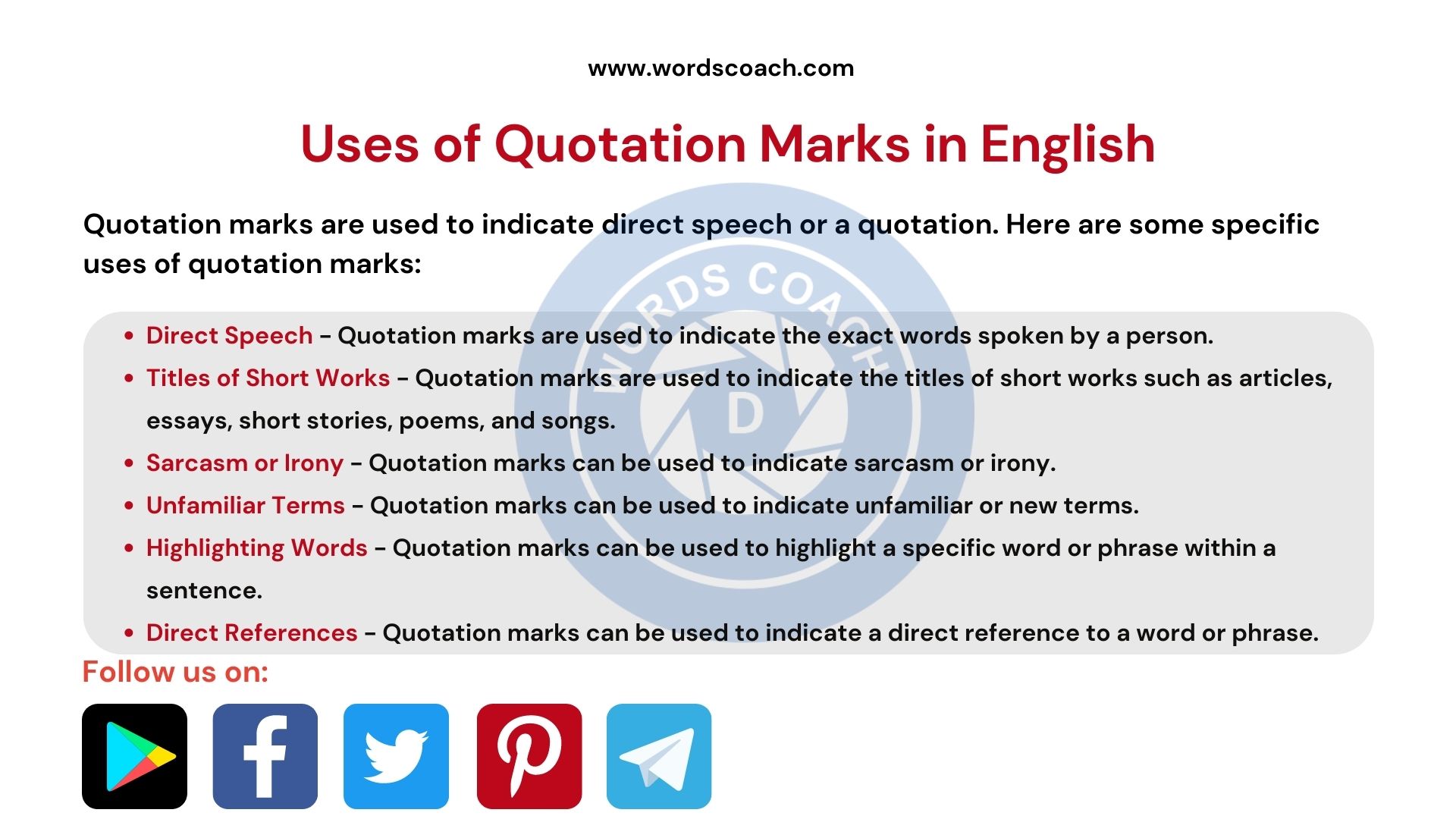Words - Uses of Quotation Marks in English Quotation marks are used to ...