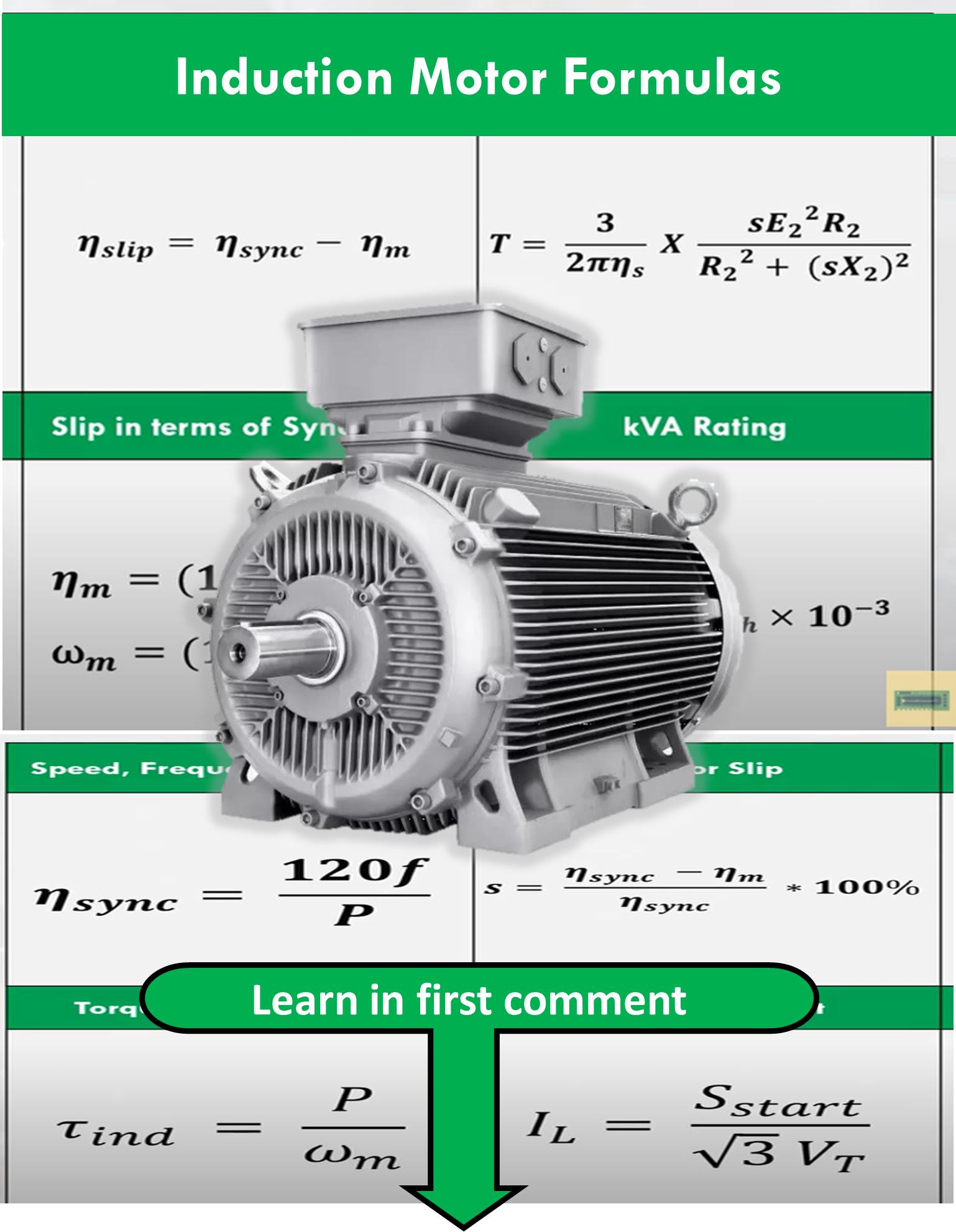 Electrical - 3 Phase Induction Motor Formulas: https://youtu.be/WQhBJlP ...
