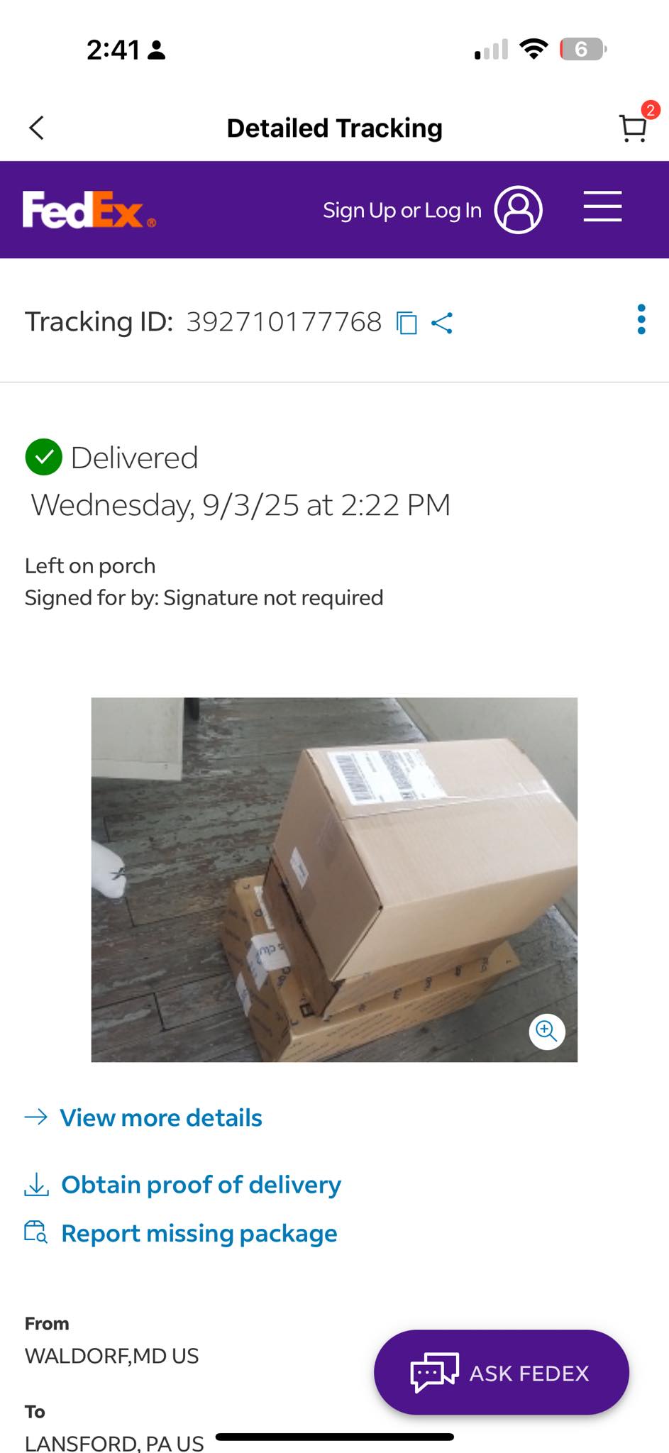 USPS package delivered to wrong address in Tamaqua, PA area
