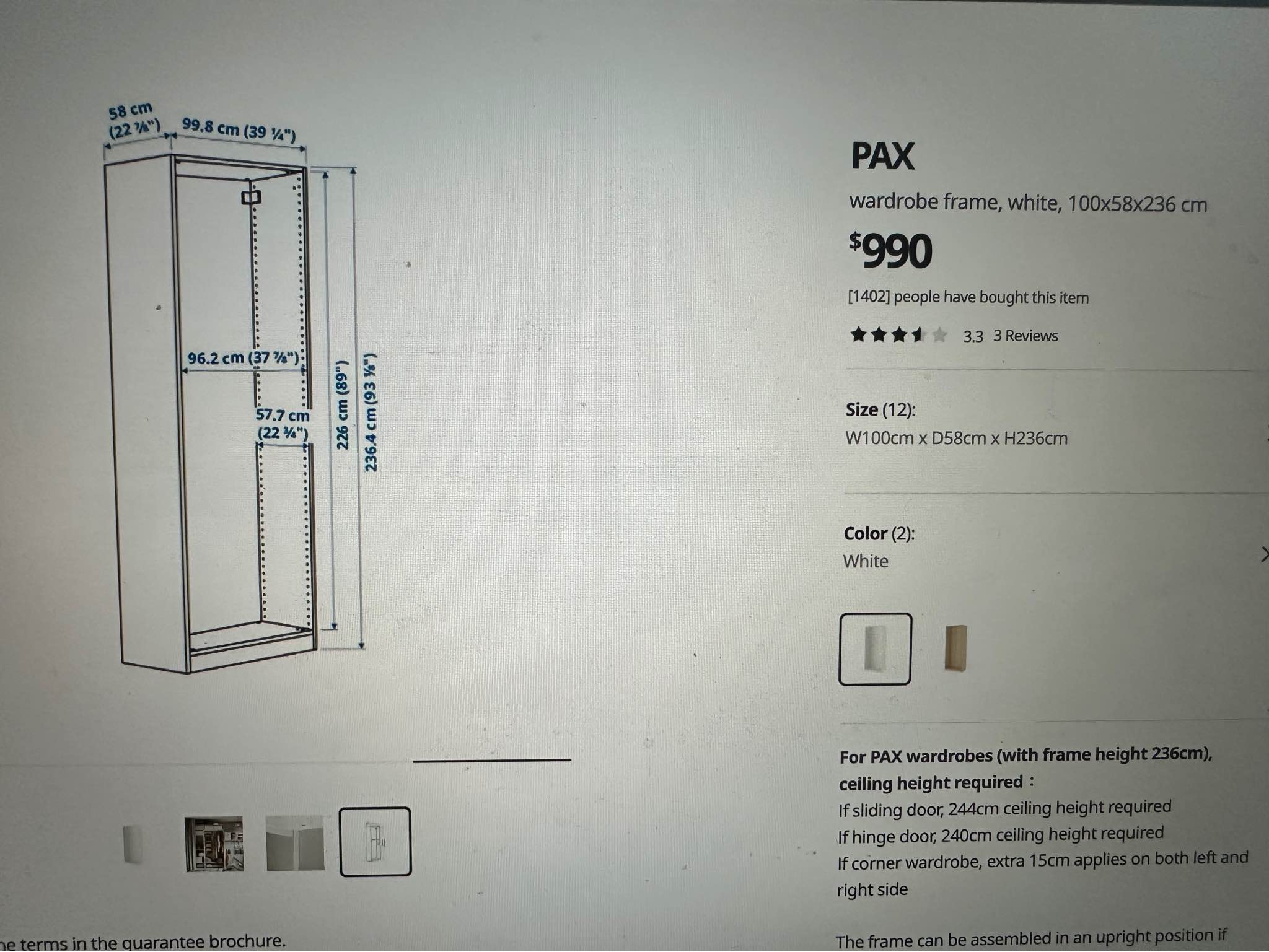 IKEA pax Vikanes door wardrobe 100x58x236 - Armoires & Wardrobes 