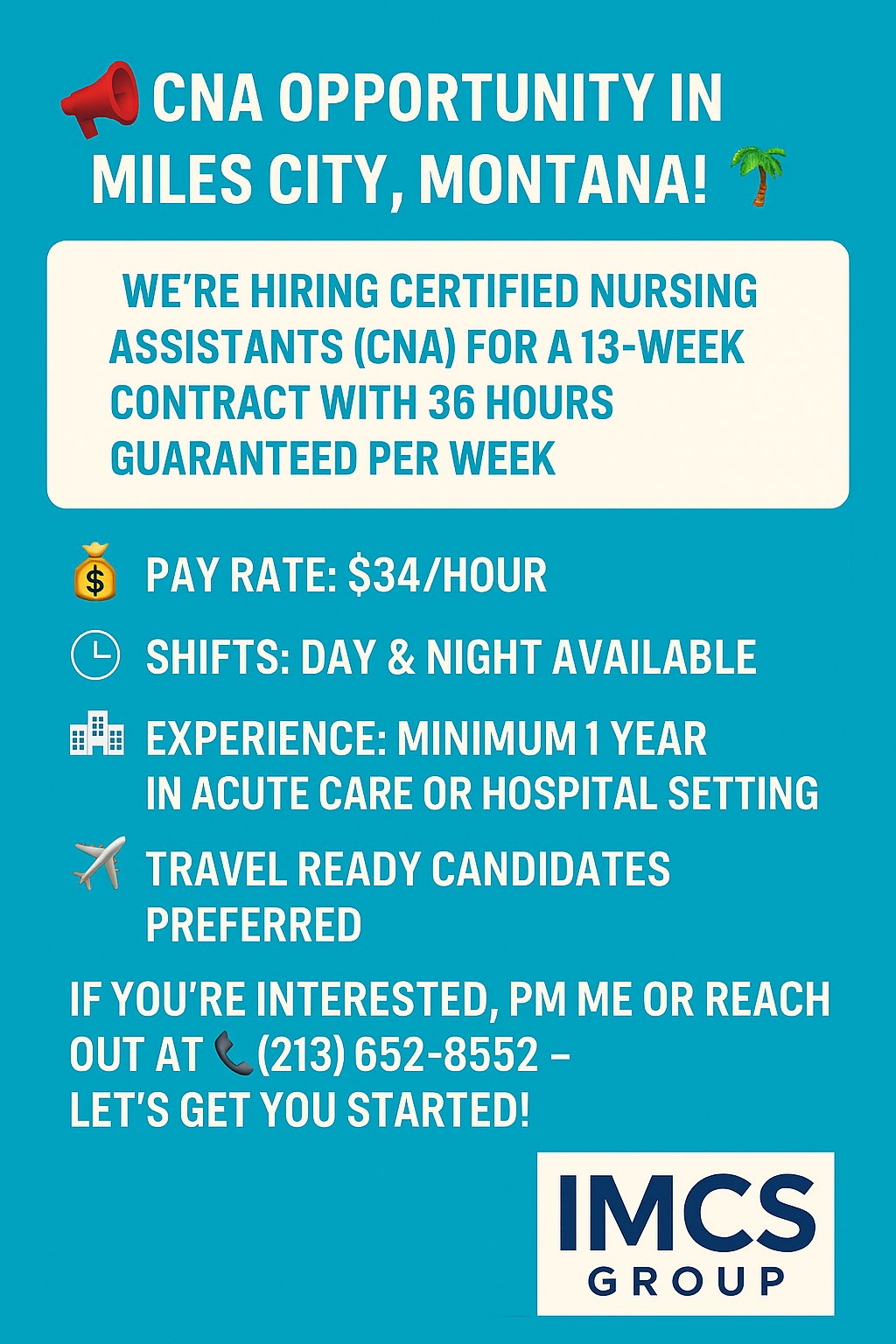 CNA Traveler Jobs | 📢 CNA Opportunity in Miles City, Montana | Facebook