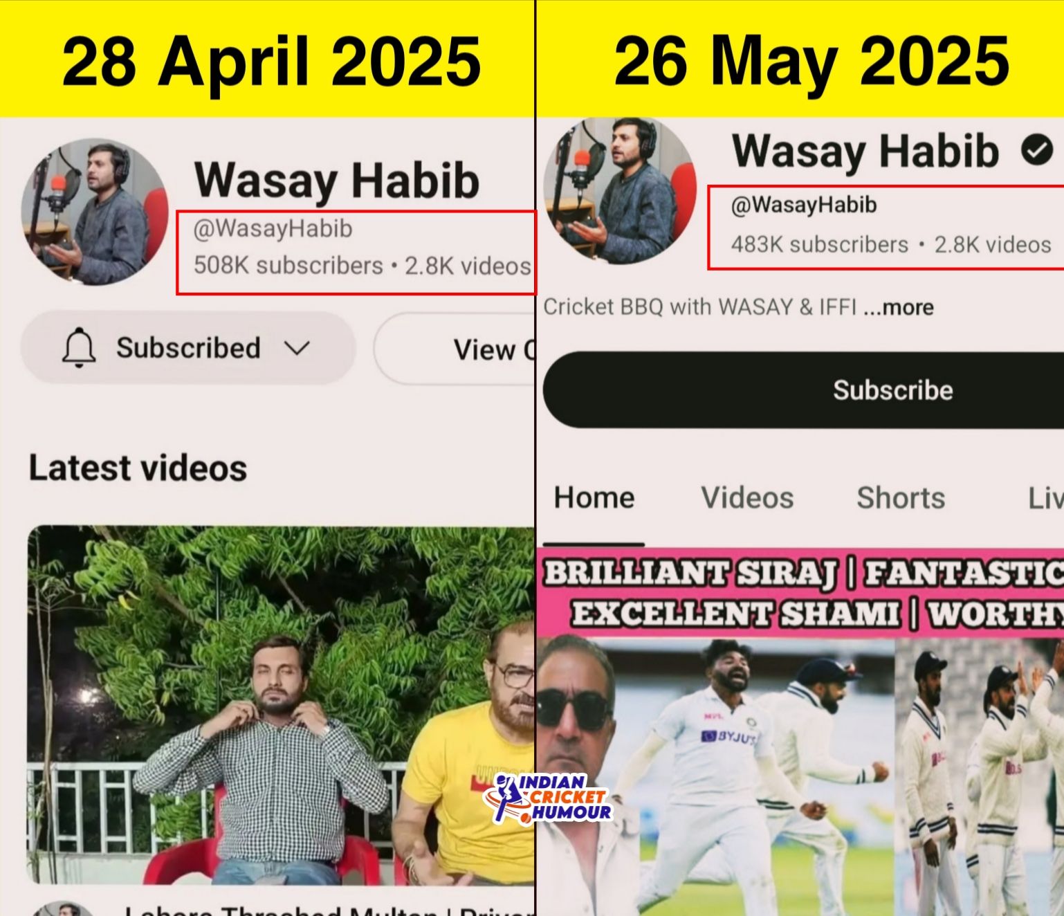Indian - Wasay Habib youtube channel lost around 25k inside 1 month 😂 ...