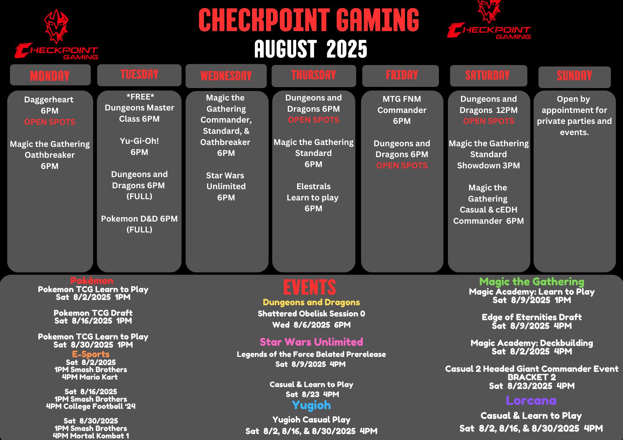 Checkpoint - 📅 Here’s what’s happening at Checkpoint Gaming! 🎲 Come ...