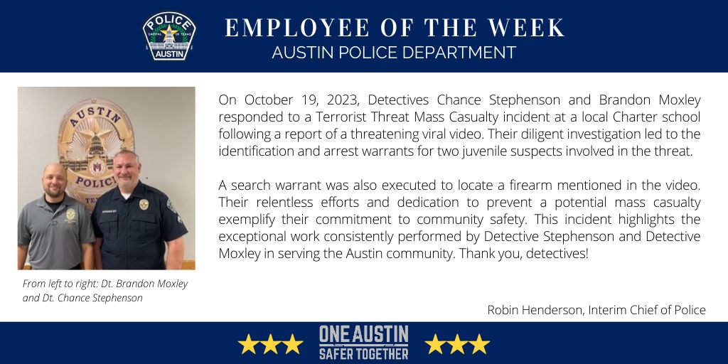 Austin - We are happy to announce that Detectives Chance Stephenson and ...