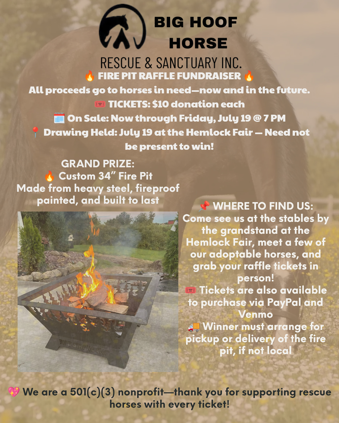 🔥 **FIRE PIT RAFFLE... - Big Hoof Horse Rescue and Sanctuary | Facebook