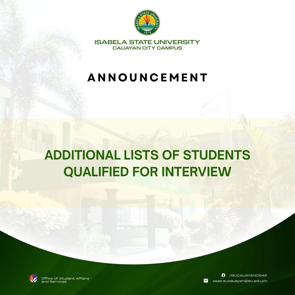 Office - ANNOUNCEMENT! Here are the additional lists of students ...
