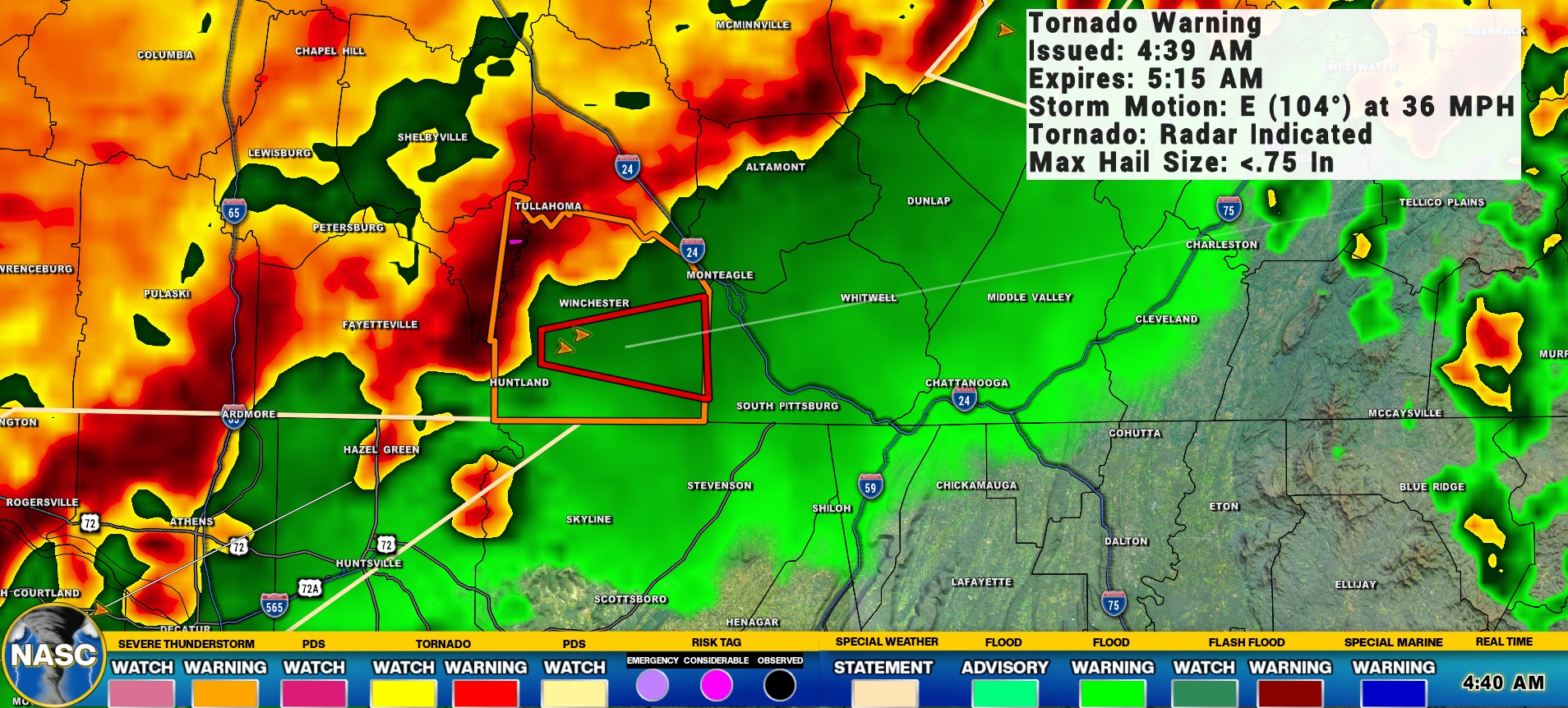 A Tornado Warning is in effect until Jul 31, 2026 7:15PM for