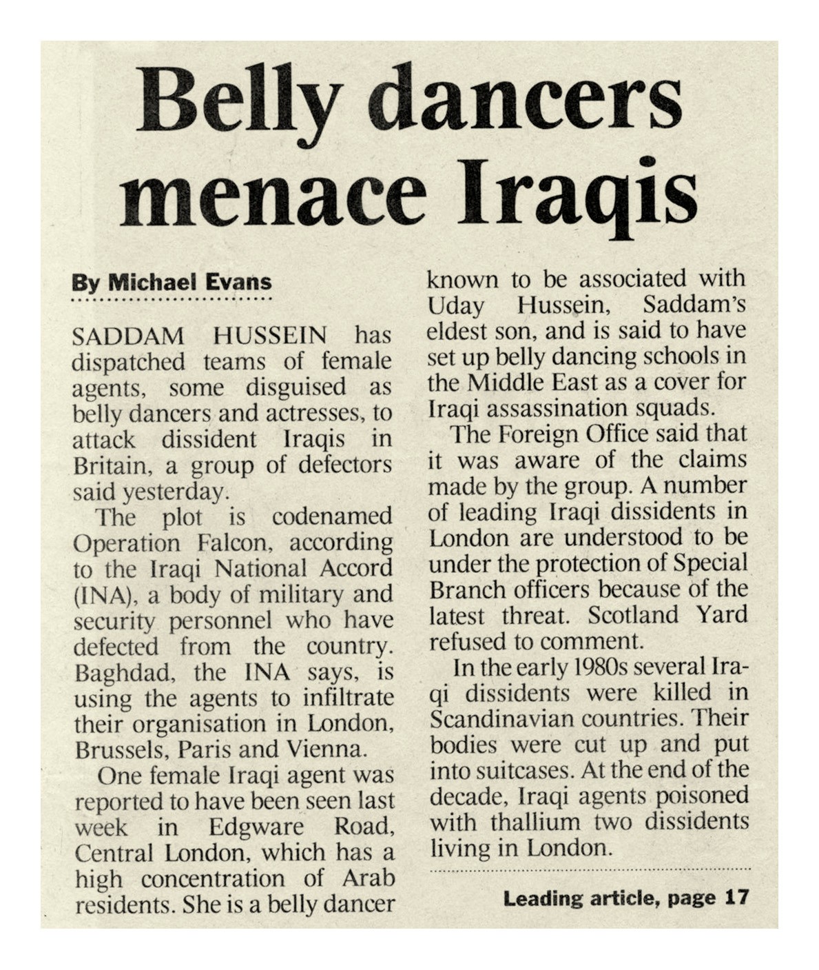 British - Belly Dancers Menace Iraqis SADDAM HUSSEIN has dispatched ...