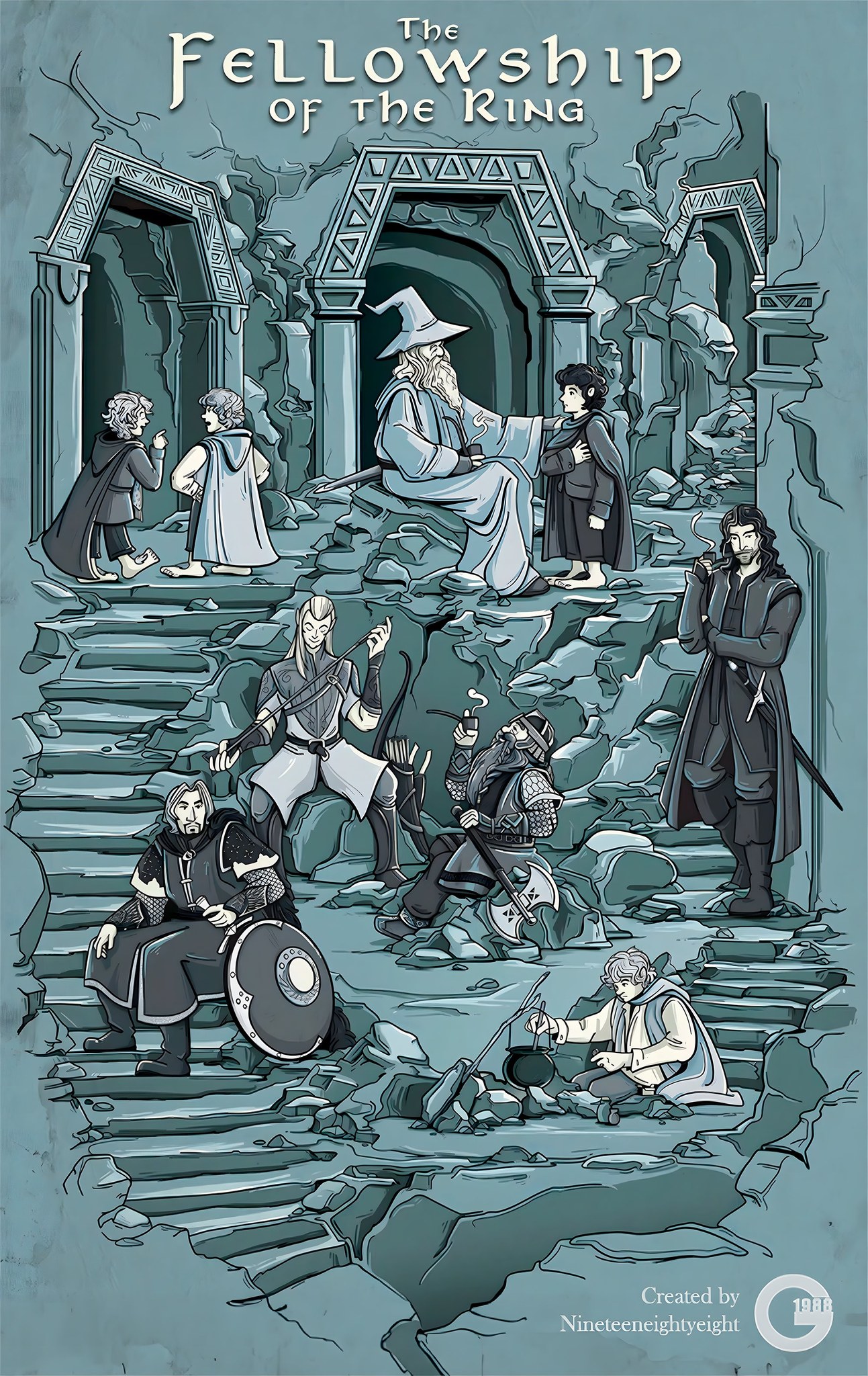 Tolkien's - The Fellowship of the Ring in Moria Poster art by NotCoolCo ...