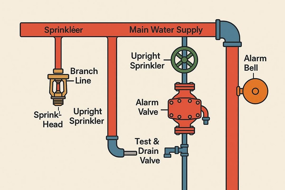 Welding - the color-coded fire sprinkler system diagram: 🔥 Fire ...