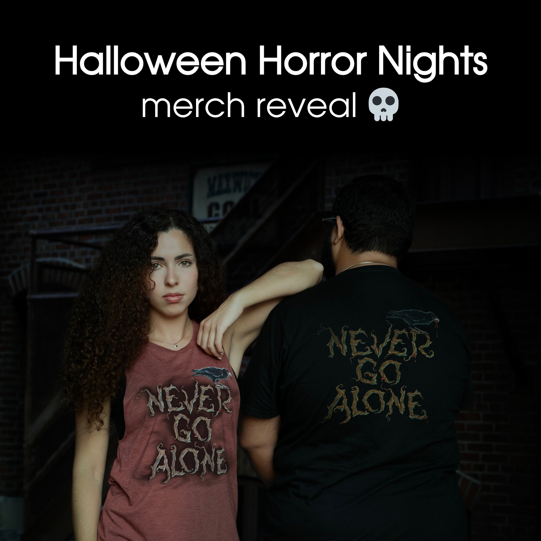 A “Never Go Alone” Halloween Horror Nights merchandise collection  display picture 1
